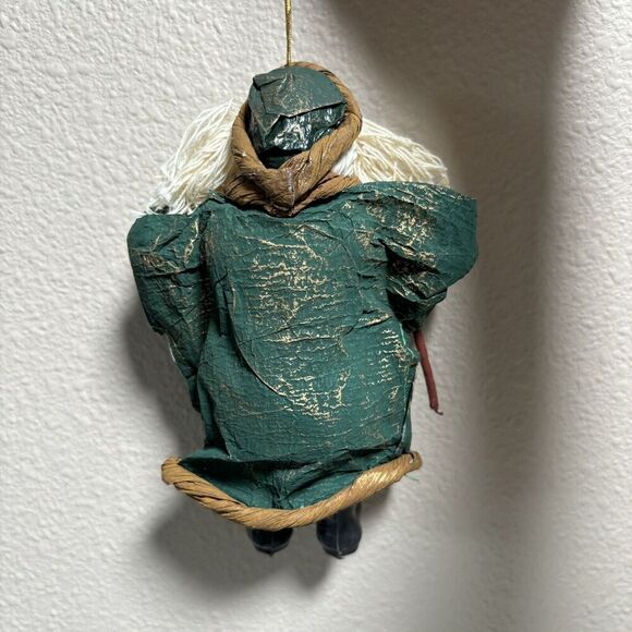 Old‎ World Paper Mache Santa Christmas Ornament Shepherd Cane Music VTG Handmade - Picture 3 of 8